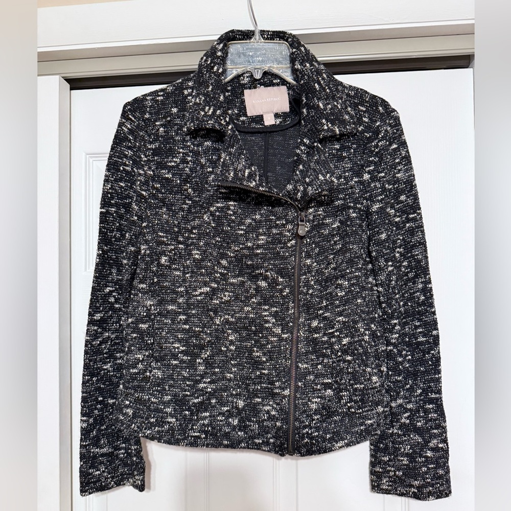 Banana Republic Black & White Tweed Moto Jacket - Size 8